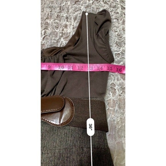 BCX brown dress vintage style bodycon  short sleeve with belt dress size 7 - Picture 12 of 13